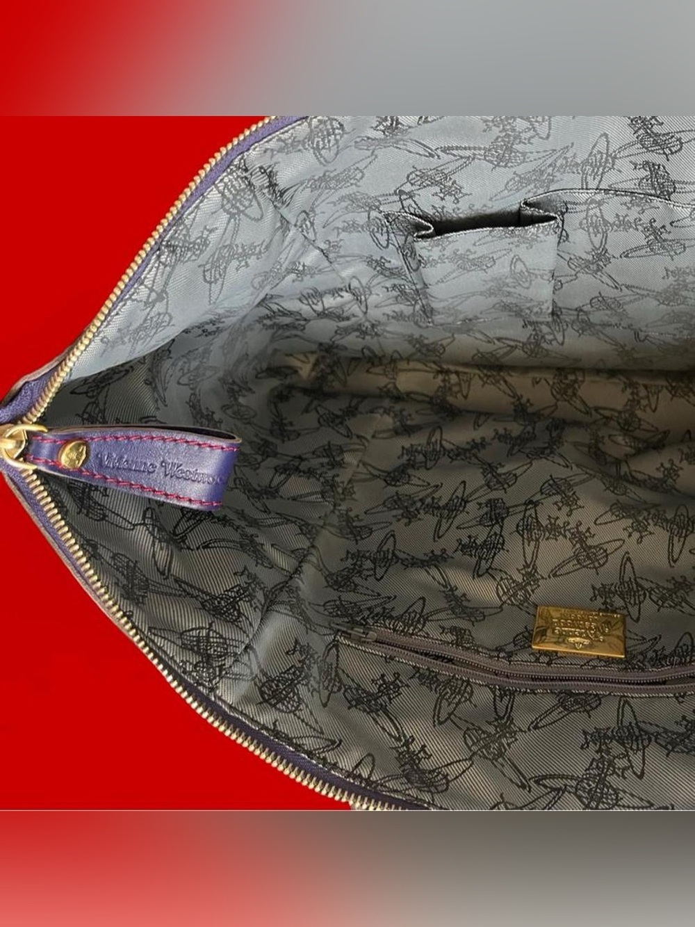 VIVIENNE WESTWOOD • RARE Authentic Vintage GIANT Blue Leather Gold Orb Tote Bag - Picture 13 of 13